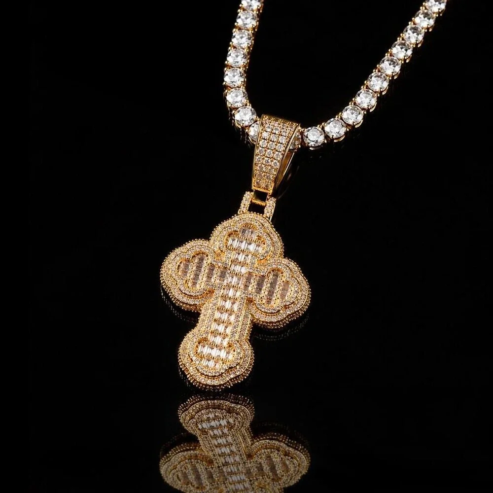Iced Out Gold Tennis Cross 20inch